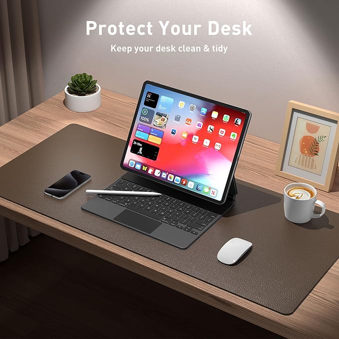 Aothia Leather Desk Pad Protector, Large Mouse Pad, Office Mat, Non-Slip PU - Image 3