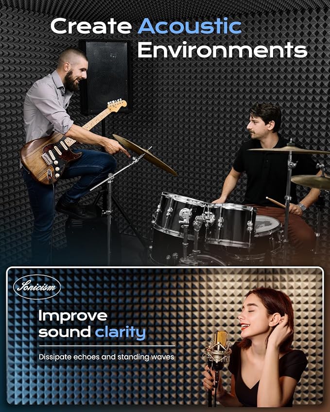 Sonicism Soundproof Wall Panels Self-Adhesive Pyramid 12 Pack, Sound Absorption - Image 5