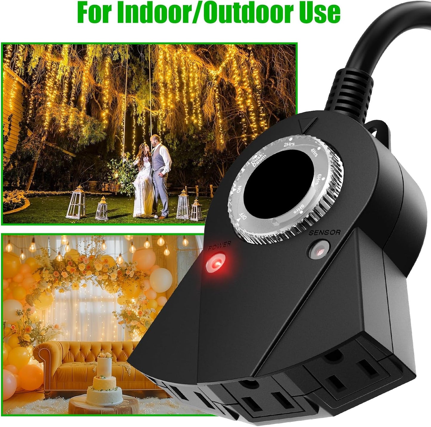 Minetom Outdoor Light Plug-in Timer, Heavy Duty Mechanical Timer Switch, 3 Grounded Electrical Outlets for Christmas Lighting Outdoor and Indoor, UL Listed, Black, 13 Amp