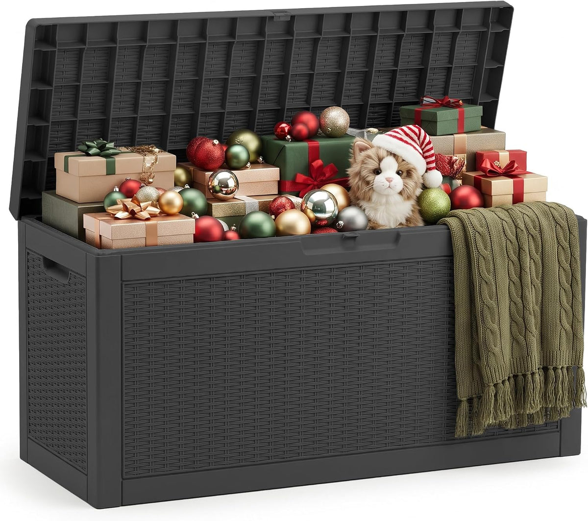 outdoor storage box,90 gallon lockable deck box,black, main product view