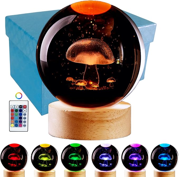 Conalisk 3D Mushroom Crystal Ball Lamp, Lifelike LED Mushroom Night Light by Conalisk