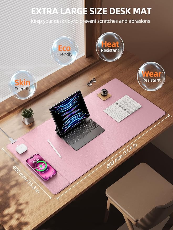 TopMade Mouse Pad with 15W Wireless Charging, XXL Large Leather Desk Mat - Image 3