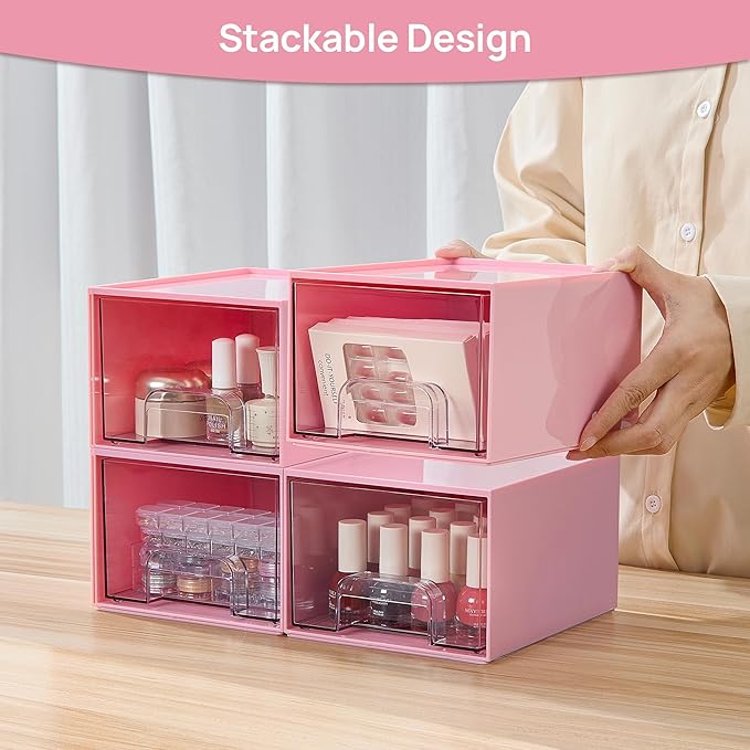 Vtopmart 4Pack Small Stackable Storage Drawers, Bathroom Makeup Organizer - Image 5
