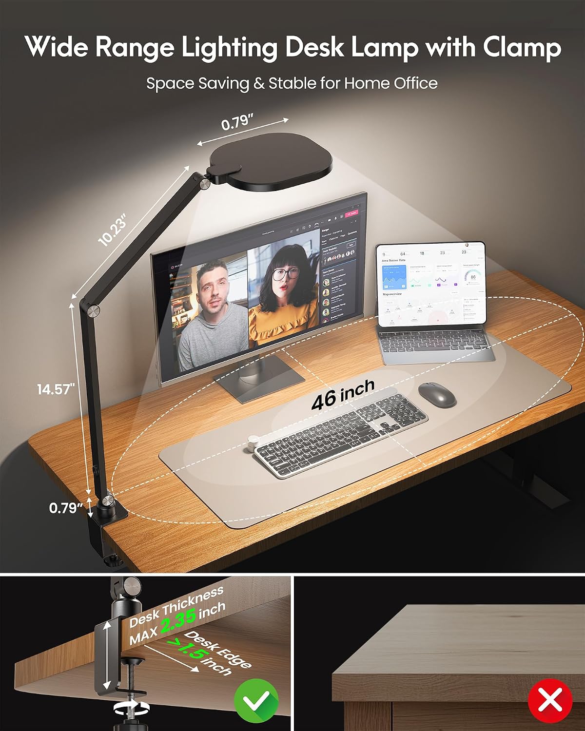 Zoom Lighting for Computer, LED Desk Lamp with Clamp for Video Conference | Dimmable Light for Video Recording, Zoom Meeting, Video Calls, Adjustable Swing Arm, Remote, Memory & Timer, CRI >95