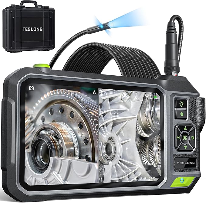 Triple Lens Borescope with 7" IPS Screen, Teslong 1080P HD Industrial Endoscope by Teslong
