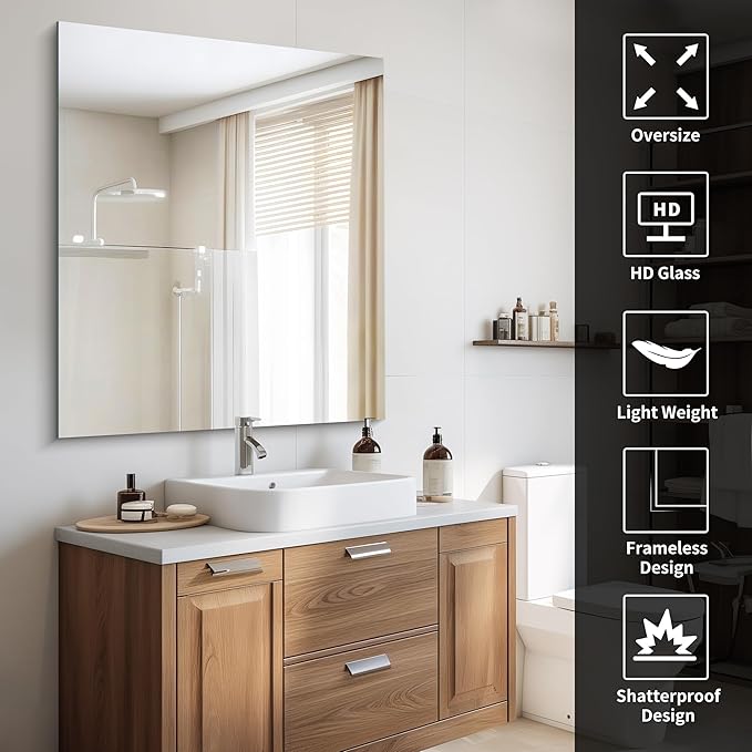 CILIBER Frameless Mirror, 36x40 inch Bathroom Mirrors - Image 6