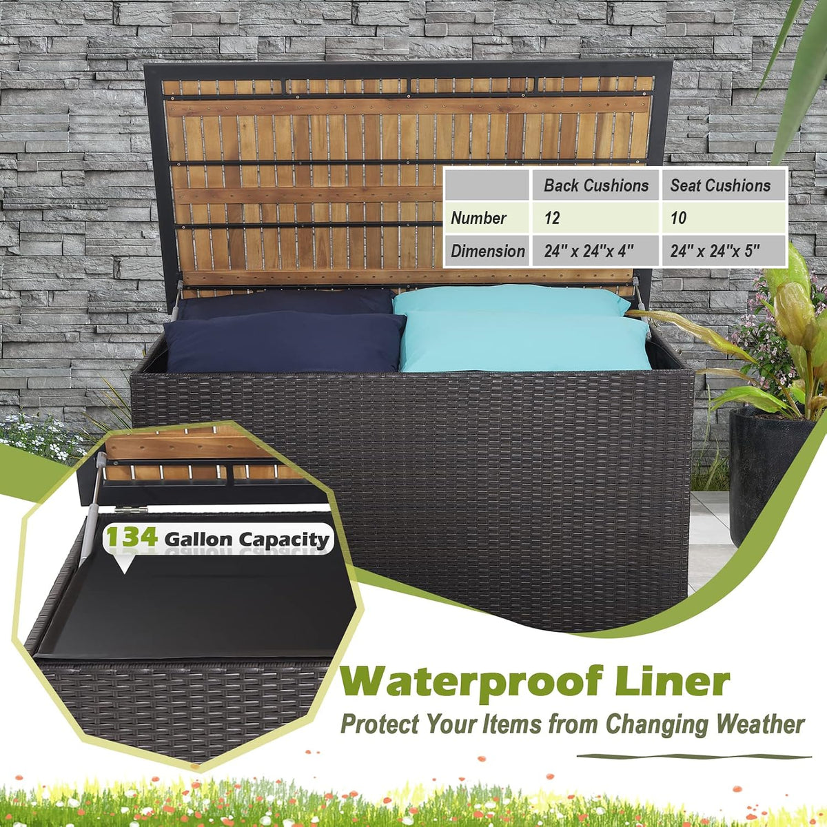 tangkula 134 gallon outdoor storage box, wicker patio on a desk or shelf