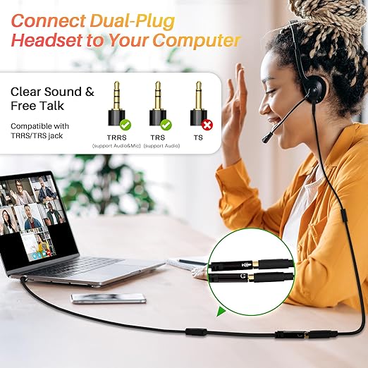 1/8inch Aux Headphone Splitter 2 Way Cable 1FT, 3.5mm 1 Male to 2 Female Mic - Image 5