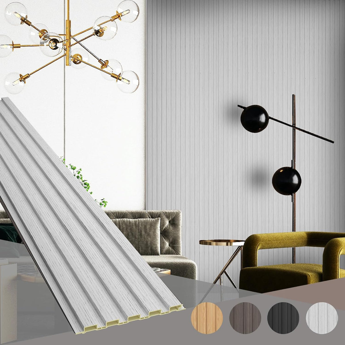 OUZUGIE WPC Acoustic Slat Wall Paneling, Living Room, TV Background, Study Room