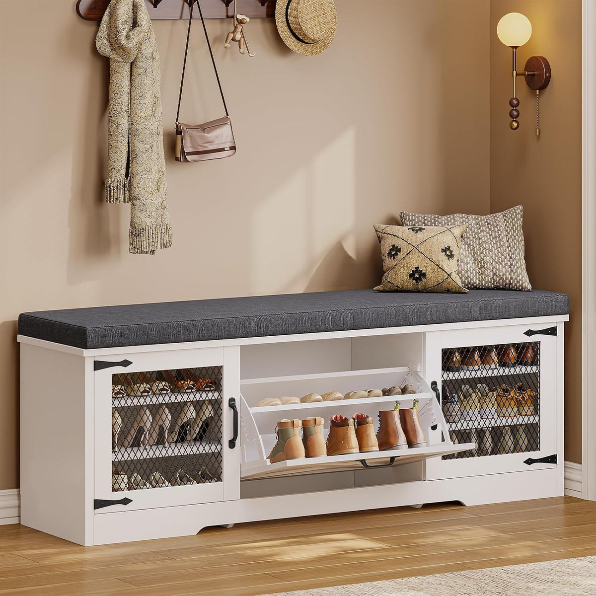 uposoja farmhouse storage bench with flip drawers &, main product view