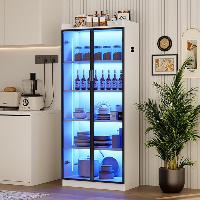 Dystler Display Cabinet with Doors and Adjustable Shelves, 5 Tier Display Case - Image 7