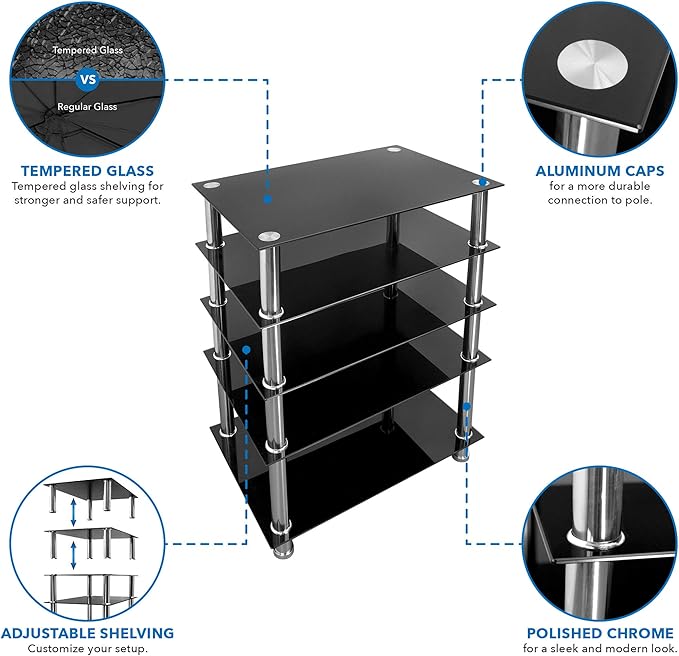 Mount-It! Tempered Glass AV Component Media Stand, Audio Tower and Media Center - Image 8