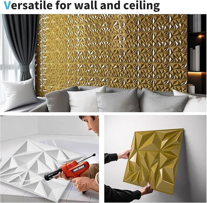 Art3d 33-Pack 3D Wall Panels for Interior Wall Decor, Diamond Textured Feature - Image 5