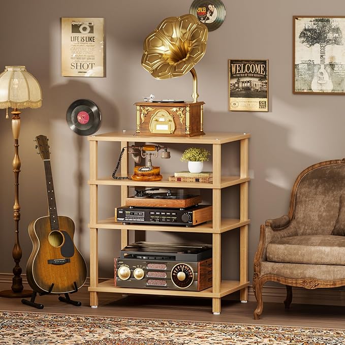 4-Tier AV Media Player Stand, Natural Stereo Cabinet, Modern Audio Shelf - Image 5