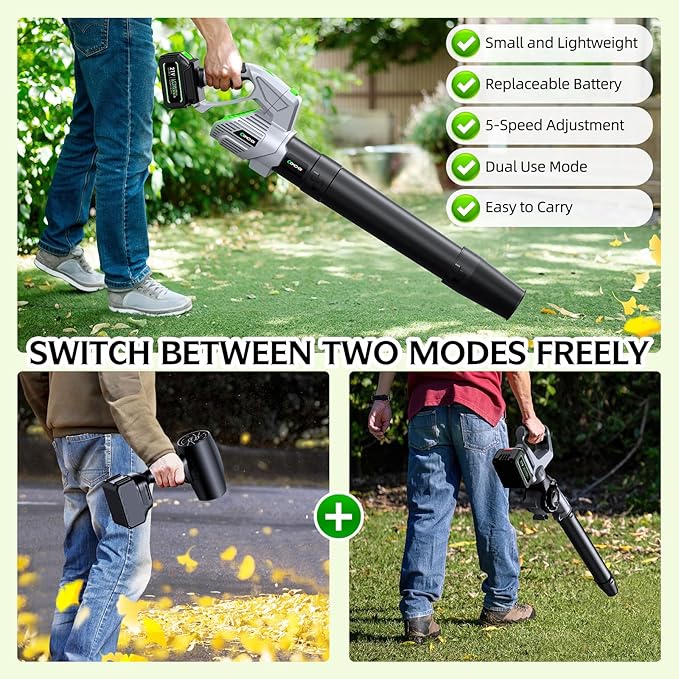 Comchoi Electric Leaf Blower Cordless, 680 CFM 5 Speed Mode, 2 Batteries & - Image 7