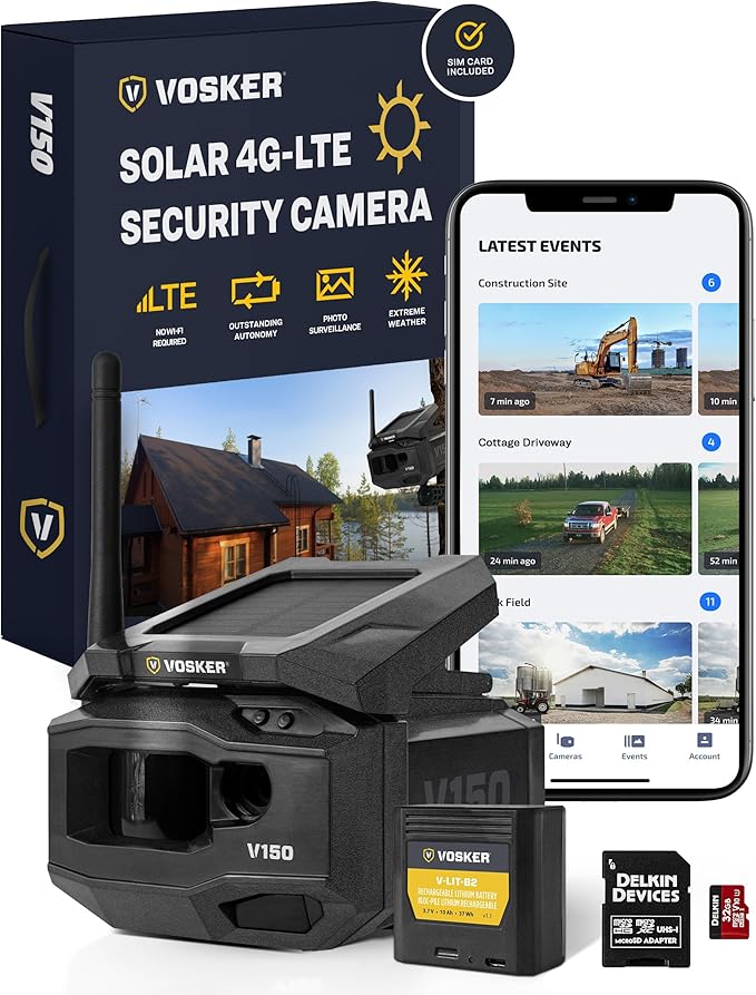 Vosker V150 Solar-Powered LTE Cellular Home Security Outdoor Camera | Motion by Vosker