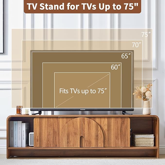 BERRYMERRY 63'' TV Stand for Up to 75" TVs, MCM TV Console Table - Image 4