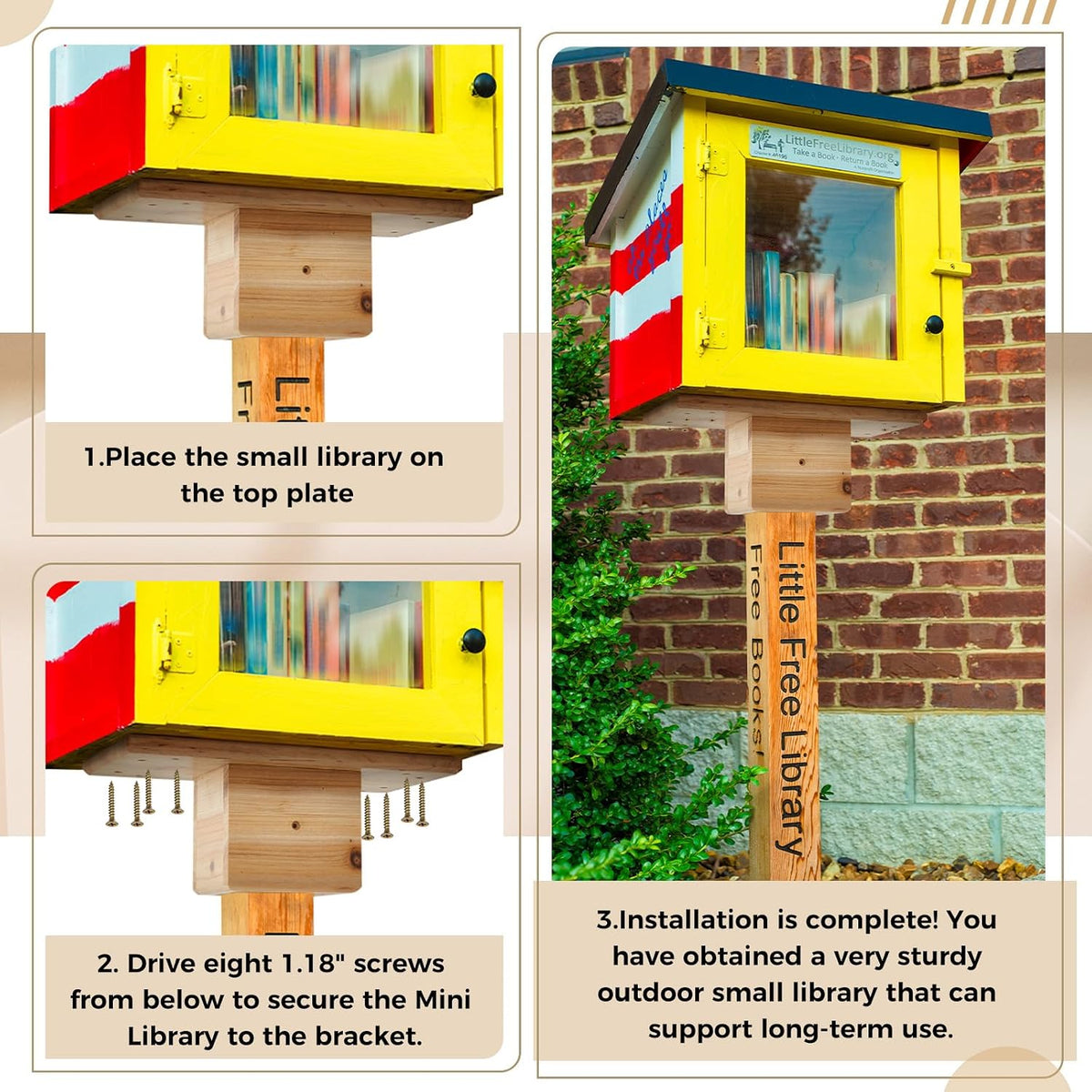 threehoney outdoor little library mount 14x8x5.91 inch stable showing dimensions