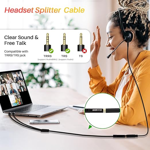 Kxable Headphone Splitter for Computer, 3.5mm Female to Dual 3.5mm Male Audio - Image 4