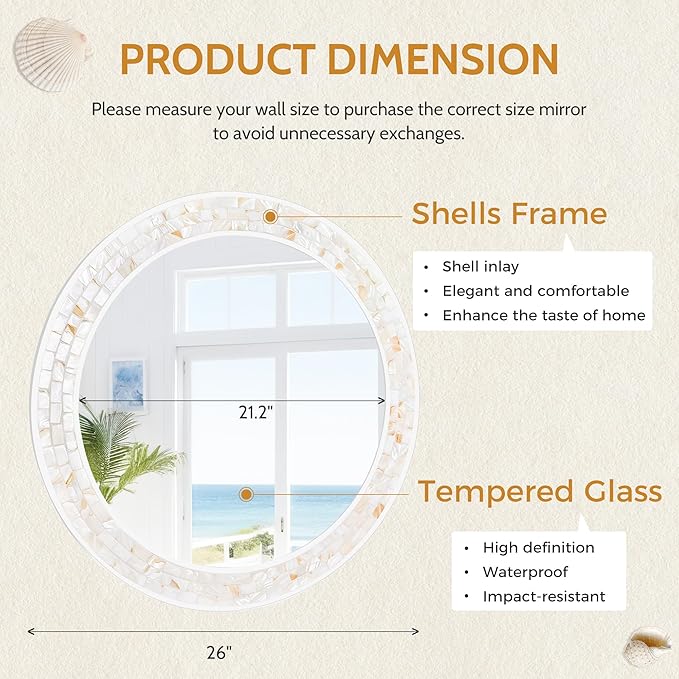 Tanmicoshomy Round Bathroom Mirror 26 Inch, Circle Mirror - Image 4