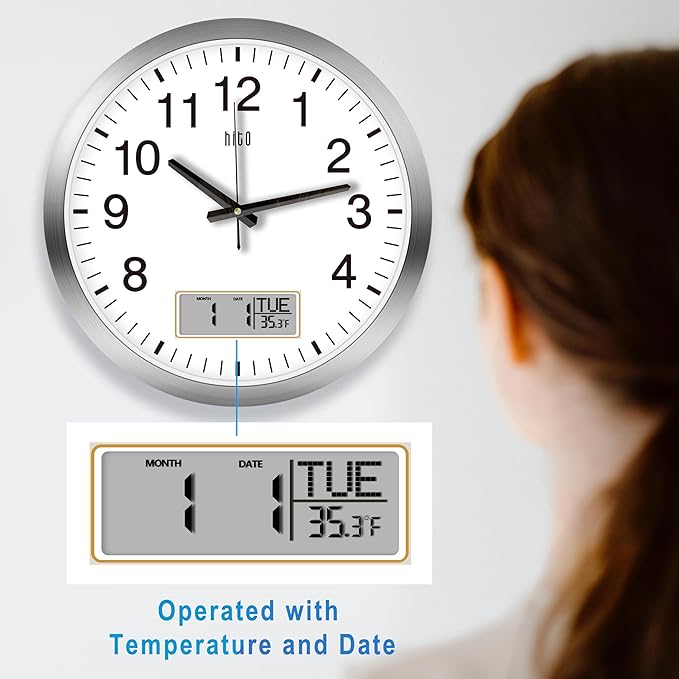 HITO 16 Inch Silent Wall Clock Battery Operated - Image 2