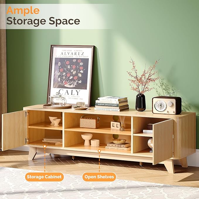 VINGLI 58.6" TV Stand for 70 Inch TV, Mid Century Entertainment Center - Image 5