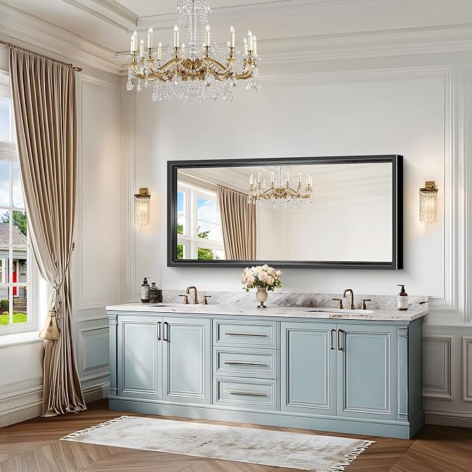 Black Bathroom Mirror, 28x60 Inch Large Rectangle Mirror, 0.6" Thickened Deep - Image 2
