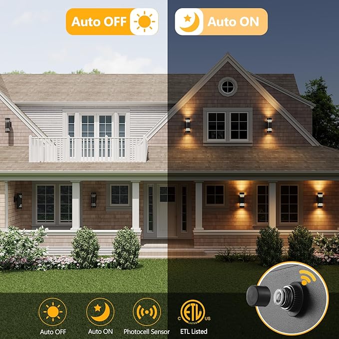 rosykite Dusk to Dawn Porch Lights Outdoor 2 Pack, Modern Exterior Lighting - Image 2
