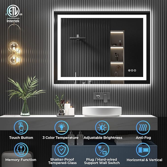 YEELAIT 48x36 Inch LED Bathroom Mirror - Image 2