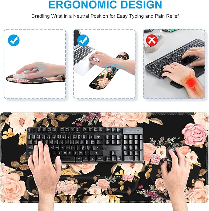 iCasso Desk Mat, Gaming Mouse Pad Wrist Support Set, 4in1 XXL Large Mousepad + - Image 3