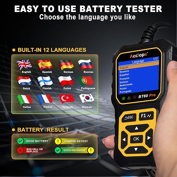 Acclope BT60 Pro Car Battery Tester, Digital Analyzer - Image 10