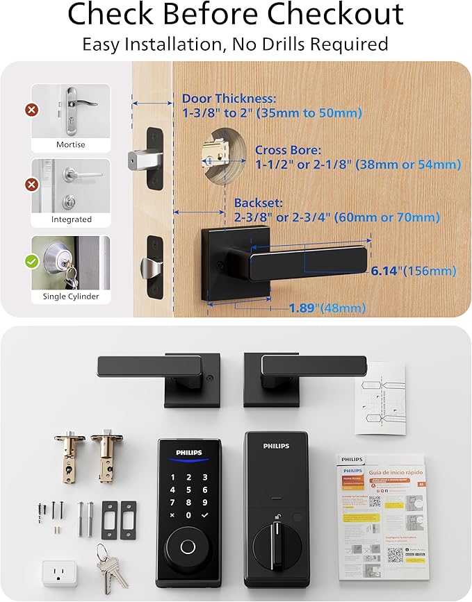 Philips WiFi Smart Lock with Handle, Fingerprint Keyless Entry Door Lock with - Image 8