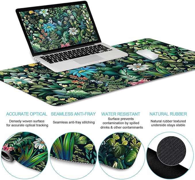 LIMKRIAN Floral Mouse Pad Large Desk Mat Set, Cute Green Office Desk - Image 4