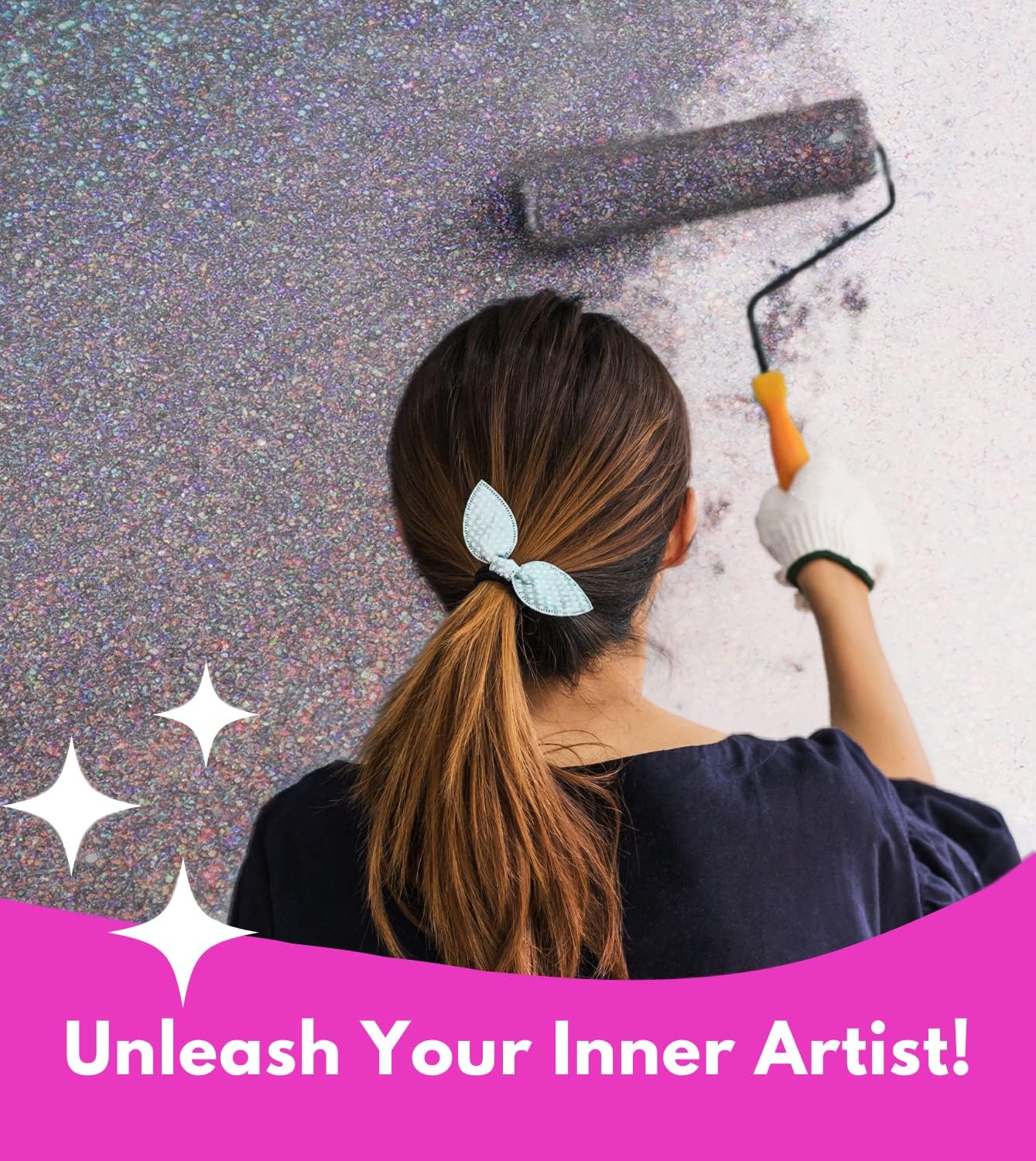 Levaka Glitter Paint Additive for Walls, Holographic Silver Glitter, 5.3oz | Glitter for paint, mixes into any emulsion for painting walls and ceilings, 2 buffing pads, luminous interior finish
