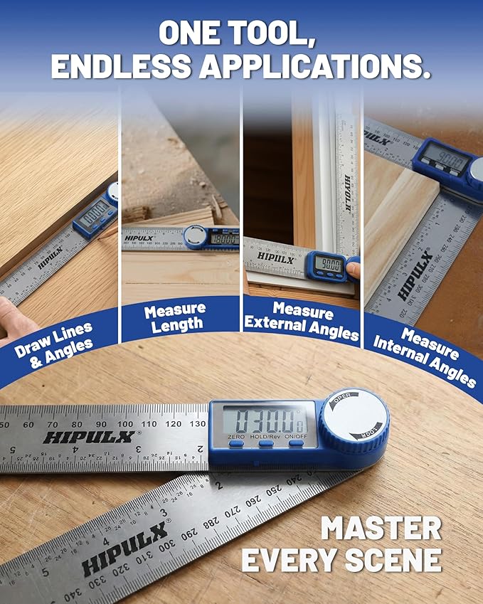 HIPULX Digital Angle Finder Ruler, 7 Inch 2-in-1 Stainless Steel Angle Finder - Image 6