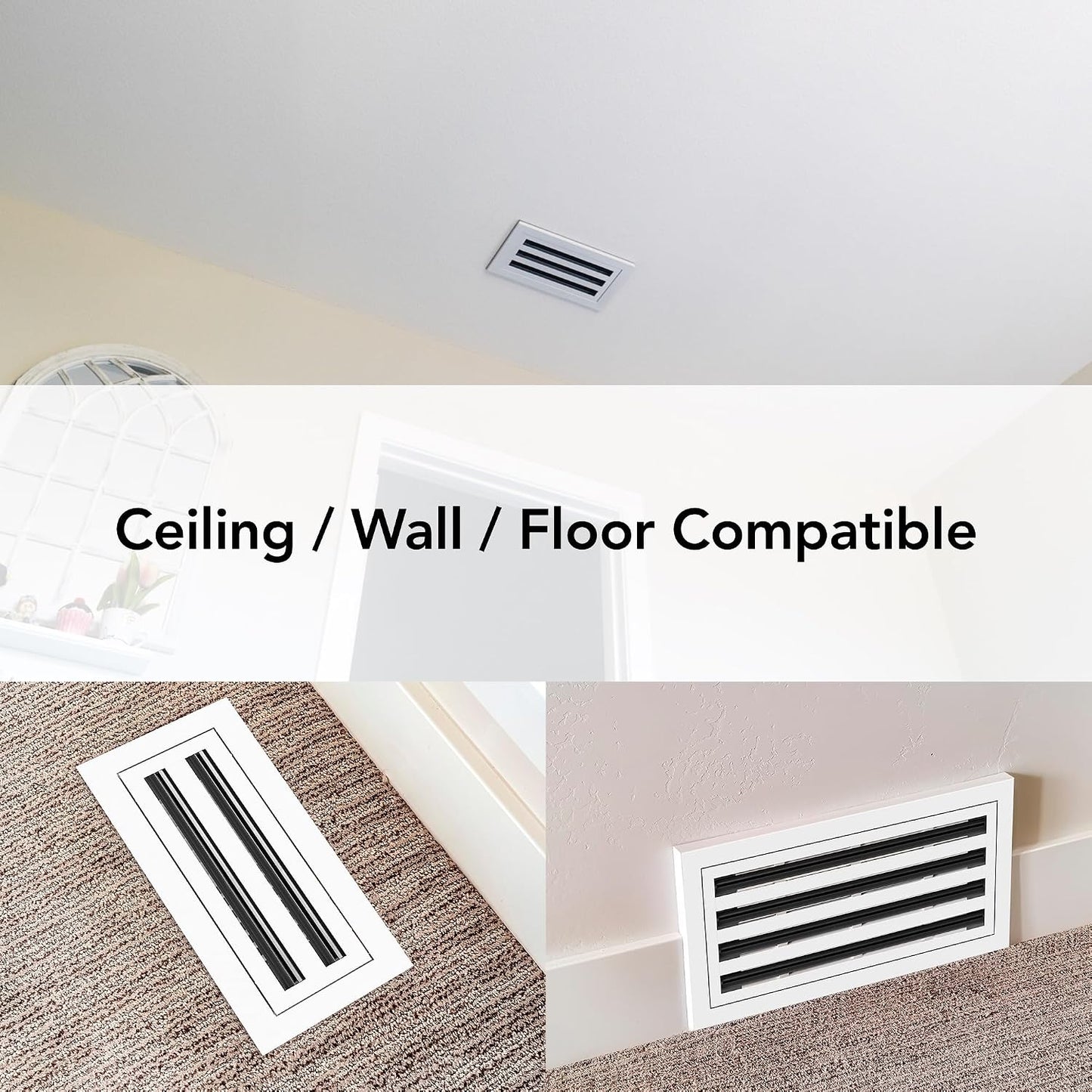 QuietCool 10x4 Modern Design AC Grille - Aluminum White - Air Vent - Linear Slot Diffuser - Register Grille for Heating and Cooling - Compatible with Ceiling, Wall, or Floor Registers