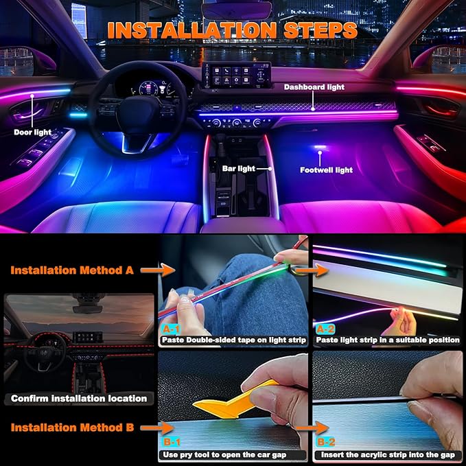 Jushope Interior Car LED Strip Lights, Acrylic LED Lights - Image 6