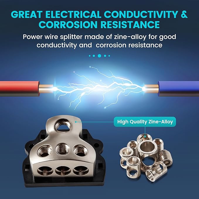 NuIth 2PCS 3 Way Zine-Alloy Power Distribution Block, 0/2/4 Gauge in 4/8 Gauge - Image 3