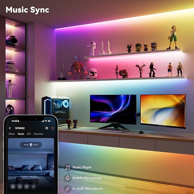 MIWISE COB LED Strip Light, RGB Smart IC COB LED Strip Lights Music Sync - Image 5