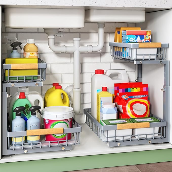 Kitstorack Under Sink Organizer, 2 Packs 2 Tier Under Sink Organizers and by Kitstorack