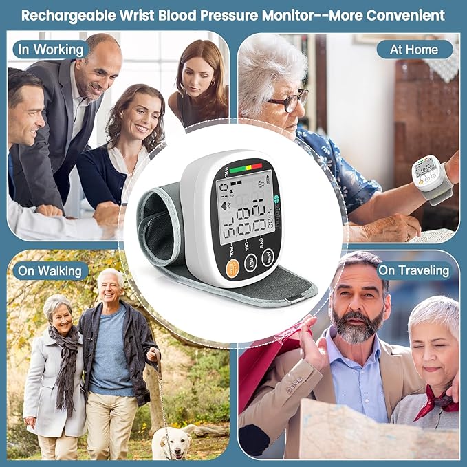 Wrist Blood Pressure Monitor for Home Use, Rechargeable Bp Machine Automatic - Image 4