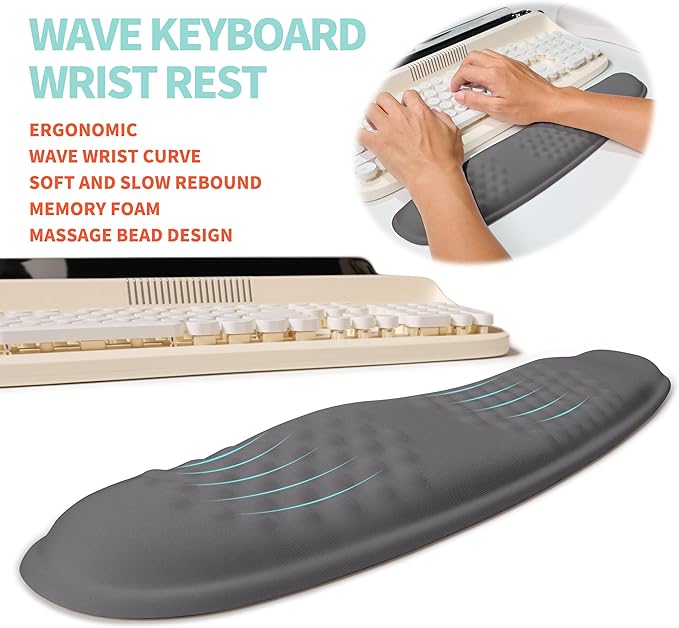 KUOSGM 2-in-1 Ergonomic Set, Wave Rise Keyboard Wrist Rest and Massage Bulge - Image 2