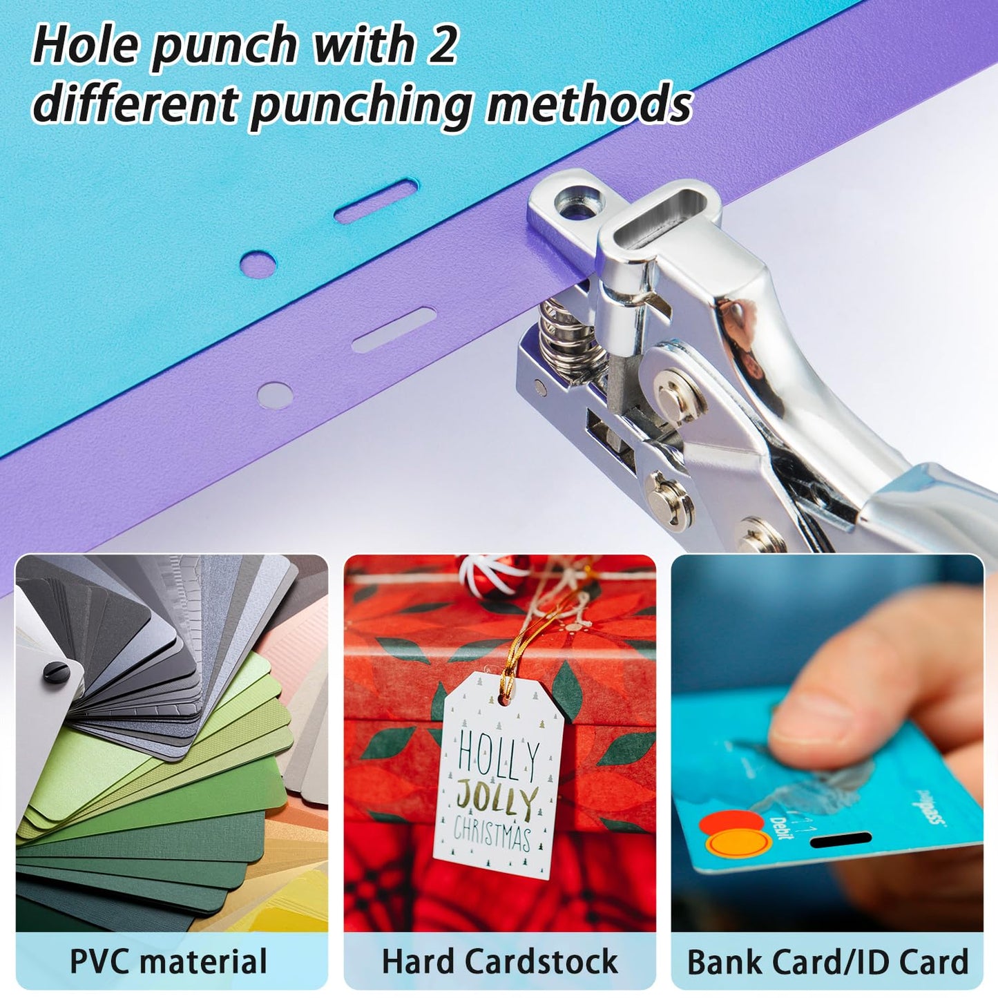 2 in 1 Badge Slot Hole Punch for ID Card: WINLION Handheld Card Puncher Suitable for PVC Material, Business Cards,Paper,Luggage Tags and Cardstock(3/16" Round Hole &1/8"×1/2" Slot Hole in one)