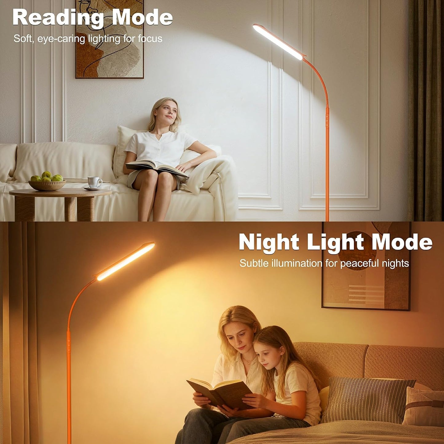 Yikuneng Dimmable LED Floor Lamp, Super Bright Reading Lamps Floor Standing lamp with Remote & Touch Control, Orange