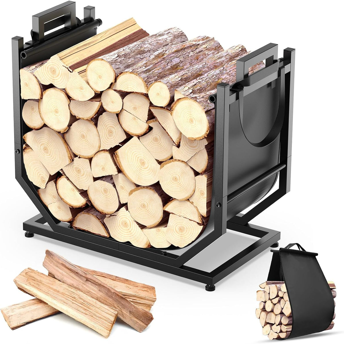 firewood rack, indoor/outdoor firewood holder with firewood carrier, main product view