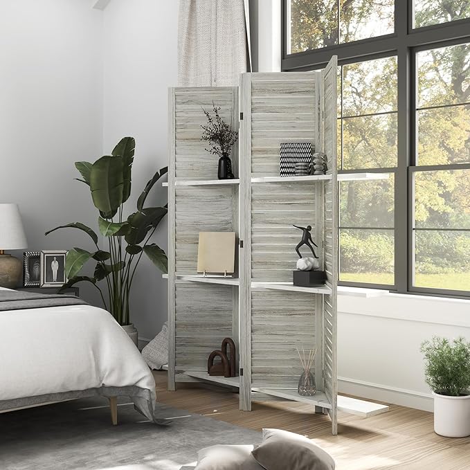 HOMCOM Room Divider, 4 Panel 67" Tall Wood Privacy Screen - Image 2