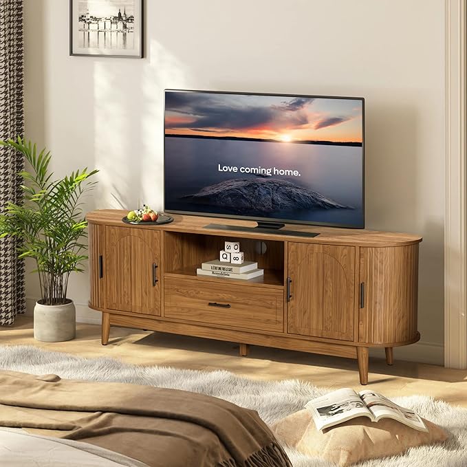 Mxtxmy 63" Fluted TV Stand for Tvs up to 70", Mid-Century Modern Entertainment - Image 8