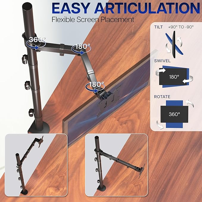 VIVO Extra Tall Single Monitor Desk Mount, 39 inch Pole VESA Stand - Image 4