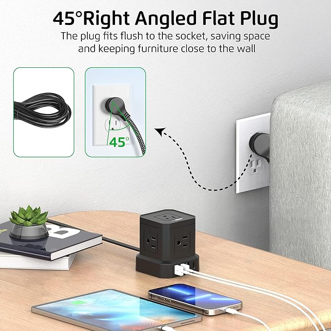 Cube Power Strips with Surge Protection, 6ft Extension Cord with Multiple - Image 8
