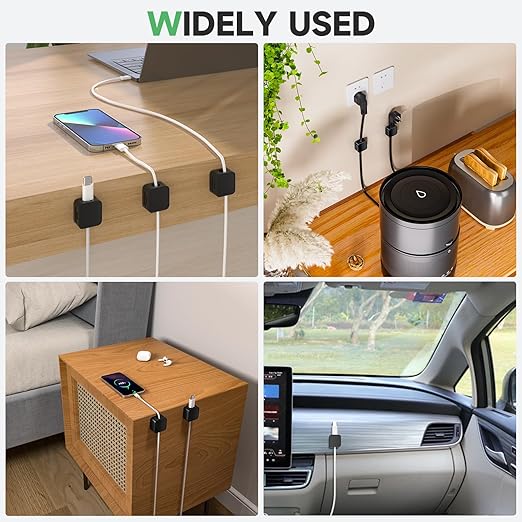 9 Black Magnetic Cable Clips, Under Desk Cable Management, Cord Holder - Image 3